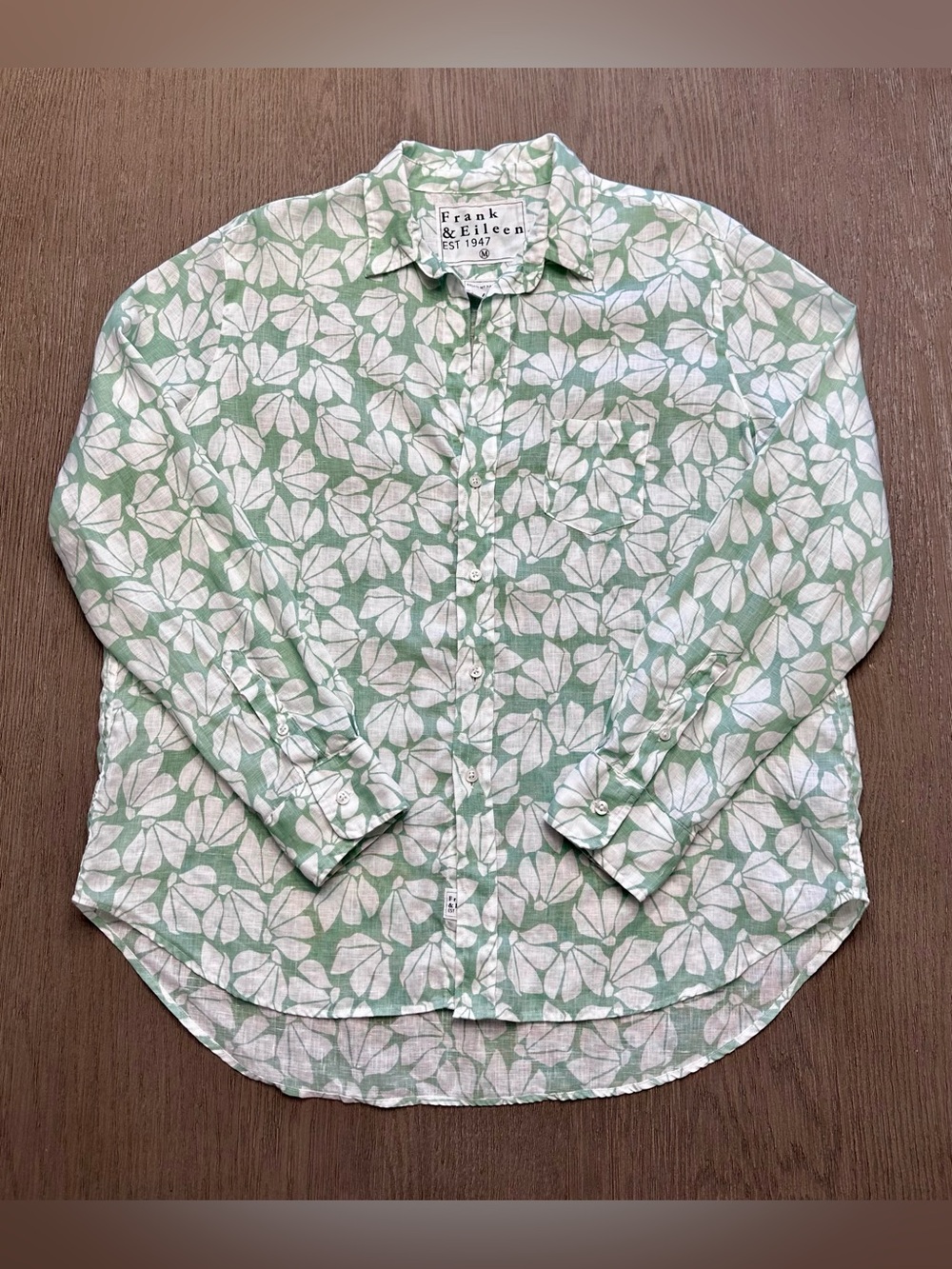 Frank & Eileen Eileen Mint Floral Linen Button Up Shirt Medium Italy - Picture 2 of 12